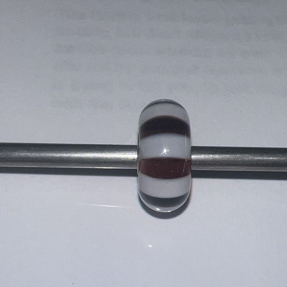 Clear Glass White and Dark Red Striped Bead Charm
